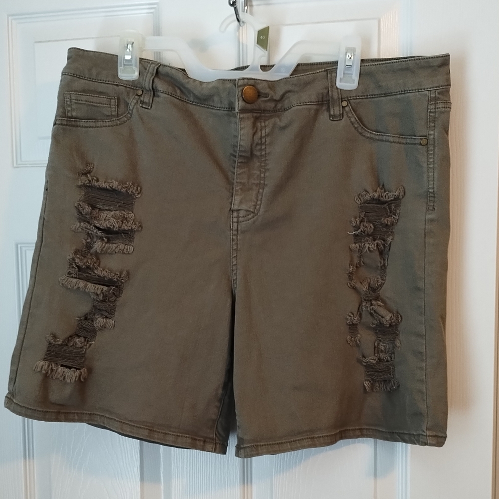 Distressed Army Green Women's Shorts